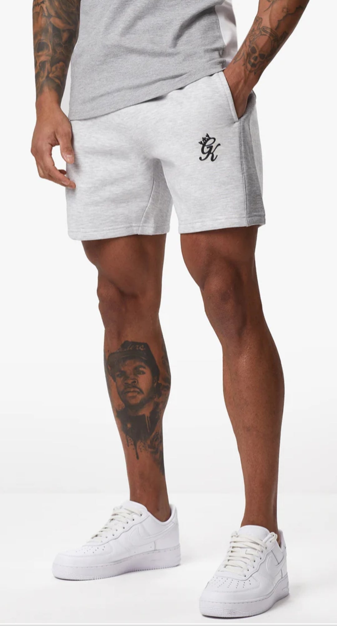 Pantalón corto Gym King con panel de contraste - Gris y Blanco