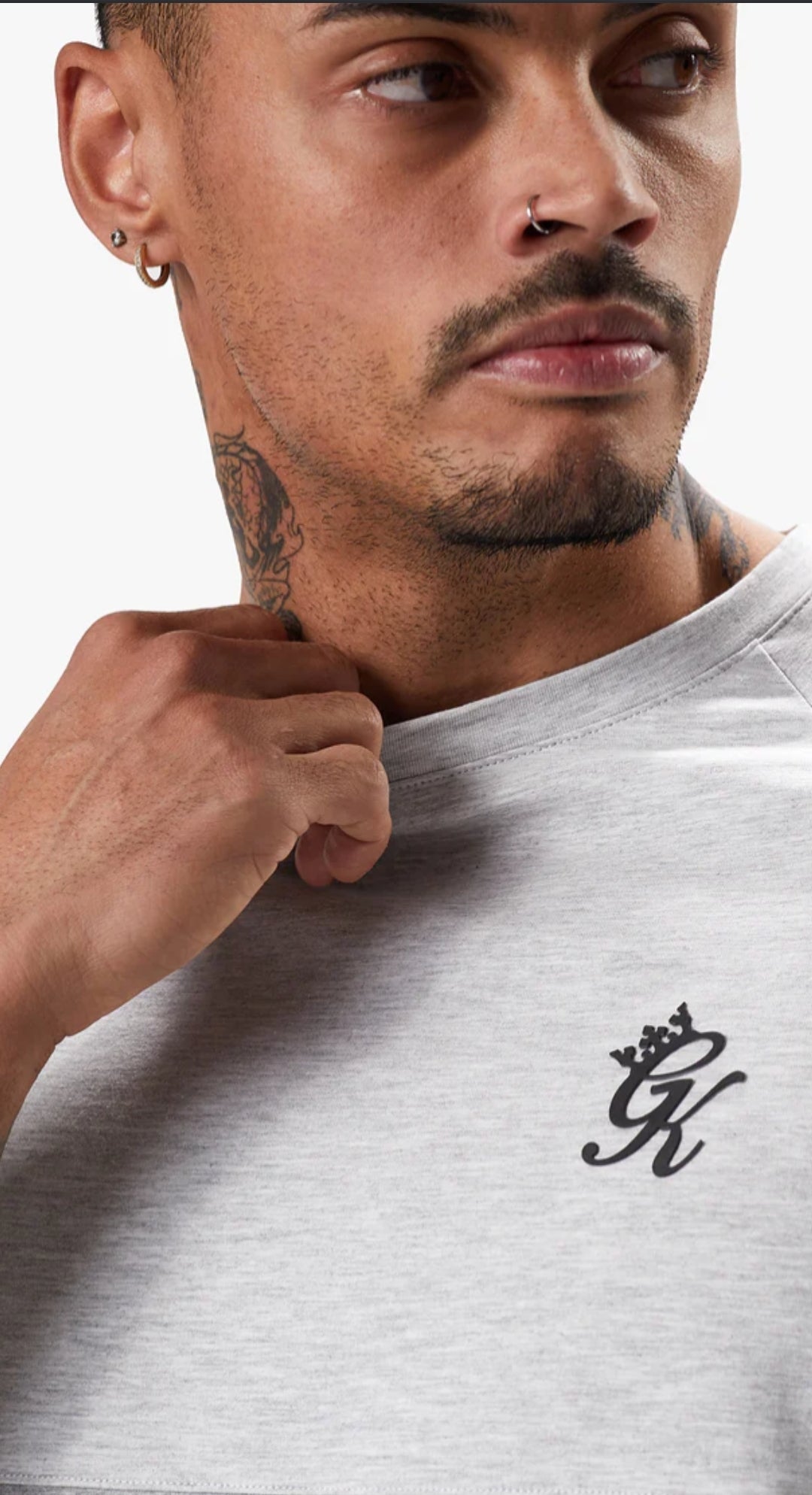 Camiseta Gym King con panel de contraste - Gris y Blanco