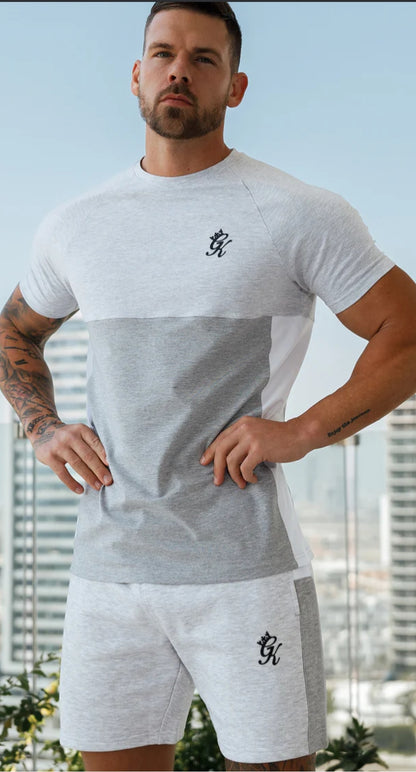 Camiseta Gym King con panel de contraste - Gris y Blanco